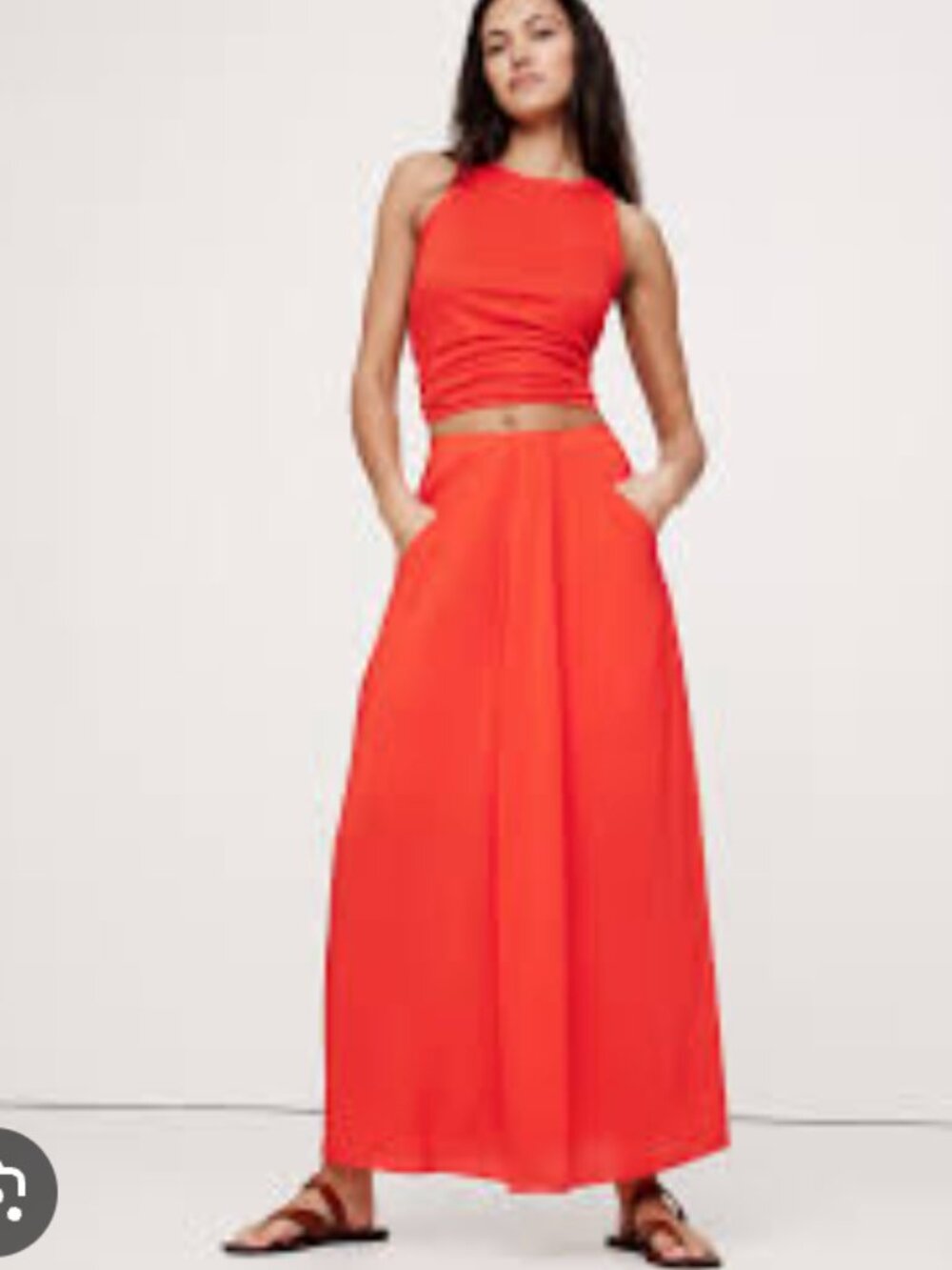 🍊 Banana Republic Stretch-Crepe Drape Front Maxi Skirt Orange L